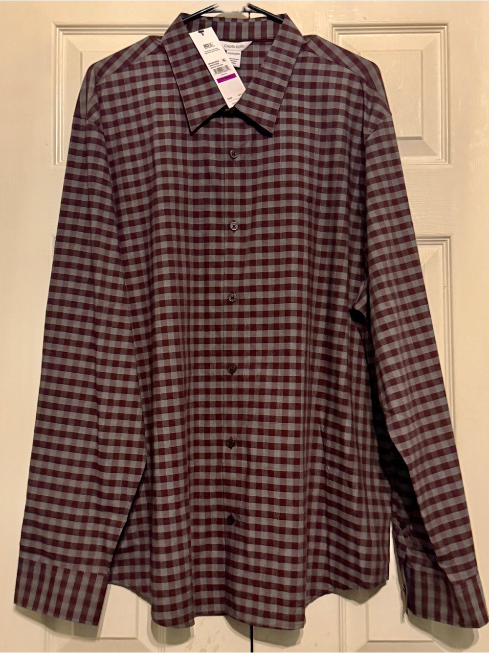 Calvin Klein Men's Burgundy and Gray Check Dress Shirt